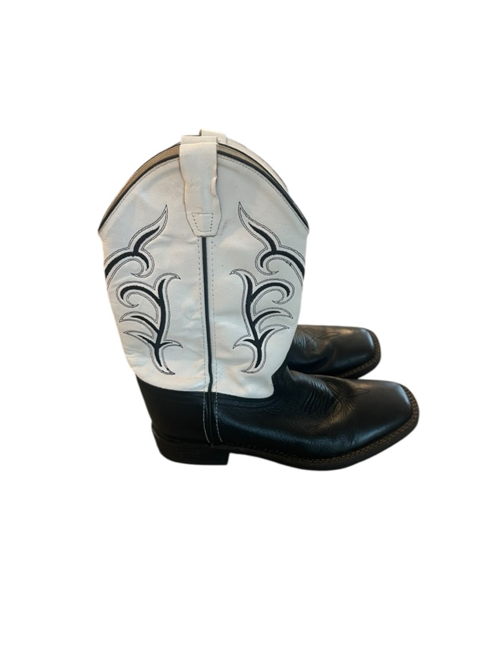 Old west Black and White Western Cowboy Boots - Embroidered Shaft size 6